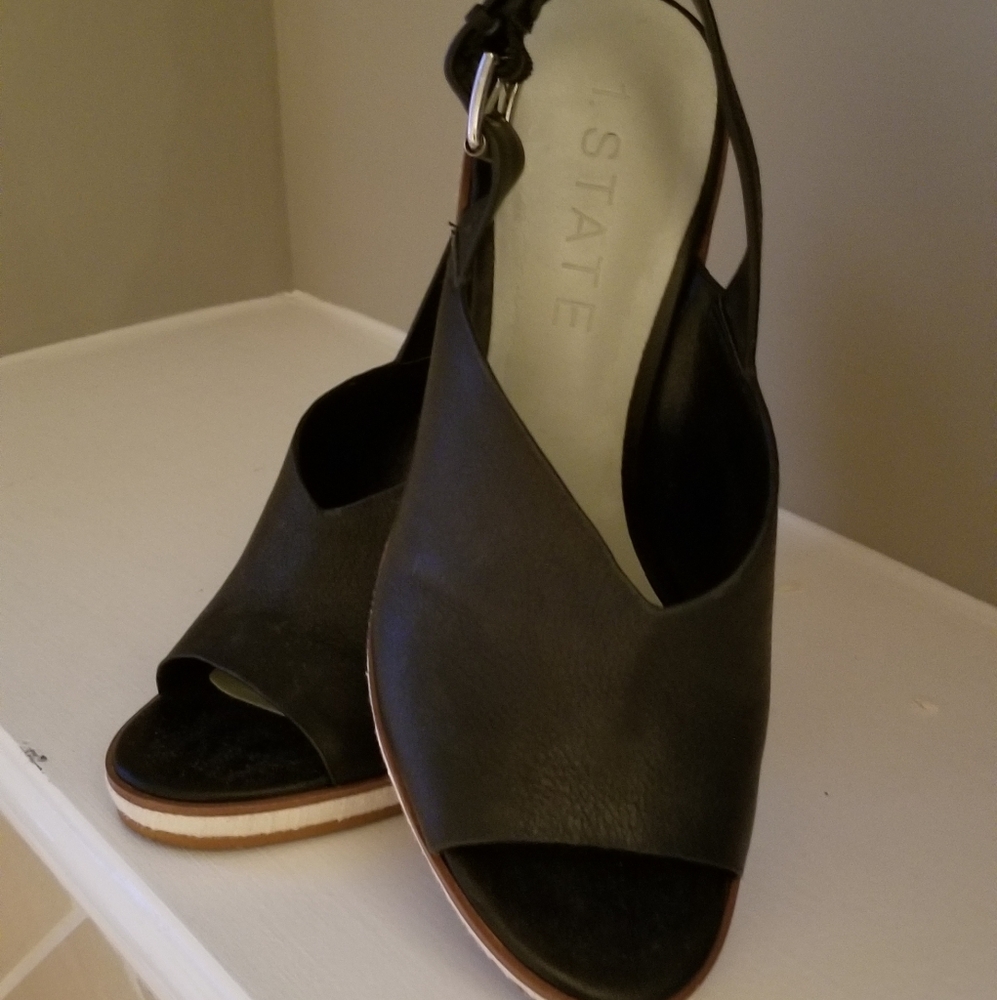 Black and White Leather Wedge